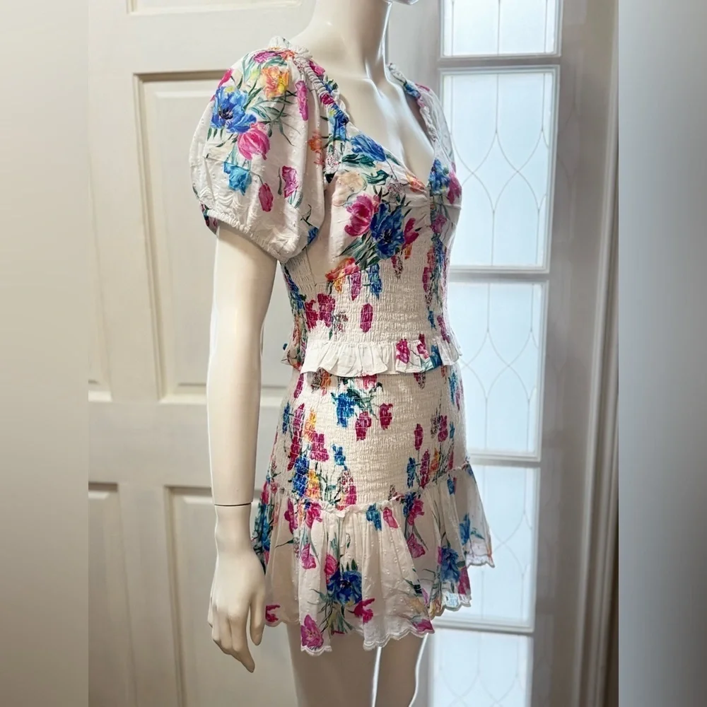 LoveShackFancy 100% Cotton JARRAH Coquette Fun Floral Short Dress Sz Small L#34